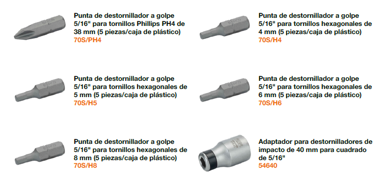 Juego de puntas de 5/16" para tornillos ranurados / Phillips / hexagonales: 14 piezas