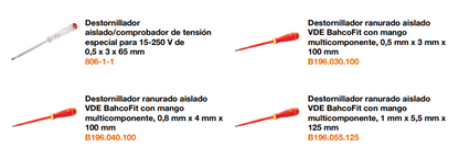 Juego de Destornilladores Aislados con Mango Multicomponente y Comprobador de Tension 150V - 250V / 7 Piezas - BAHCO