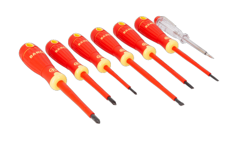 Juego de Destornilladores Aislados con Mango Multicomponente y Comprobador de Tension 150V - 250V / 7 Piezas - BAHCO