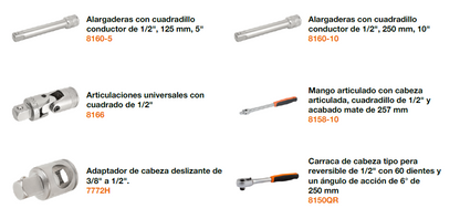 Juego de vasos de 1/2" con perfil estriado en mm y carraca - 24 piezas