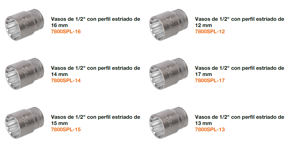 Juego de vasos de 1/2" con perfil estriado en mm y carraca - 24 piezas
