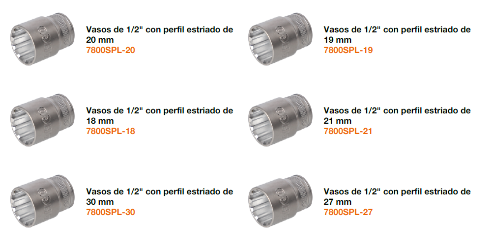 Juego de vasos de 1/2" con perfil estriado en mm y carraca - 24 piezas
