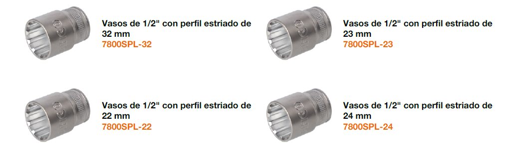 Juego de vasos de 1/2" con perfil estriado en mm y carraca - 24 piezas