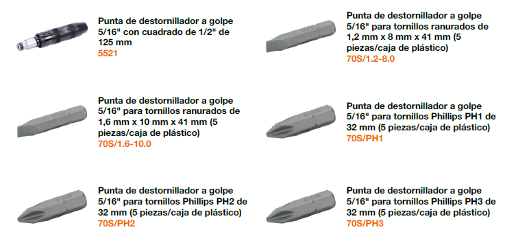 Juego de puntas de 5/16" para tornillos ranurados / Phillips / hexagonales: 14 piezas