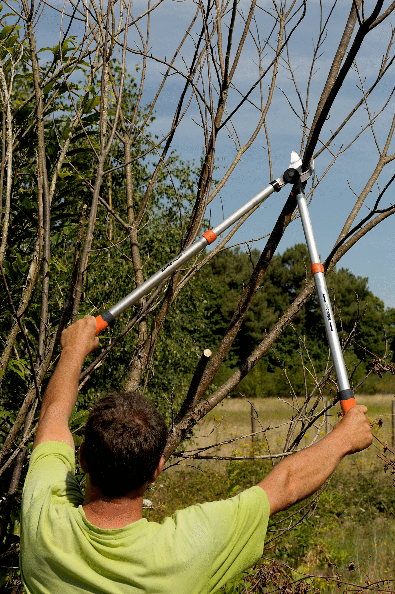 Tijeras de podar de dos manos de corte deslizante telescópicas, para expertos, de 40 mm y con mango bi-componente